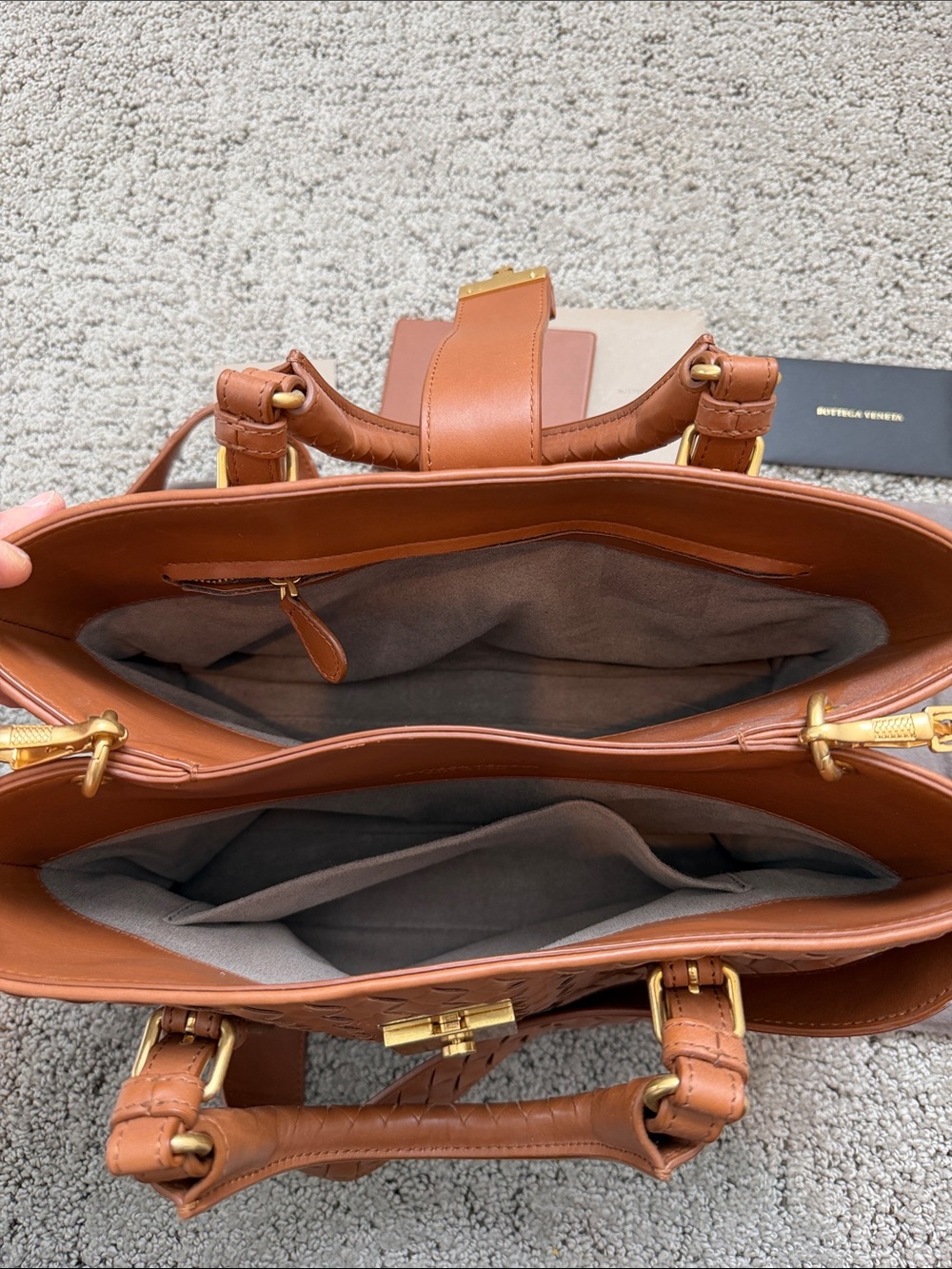 Bottega Veneta Tan Intrecciato Leather Satchel with Gold Hardware - Picture 6 of 8